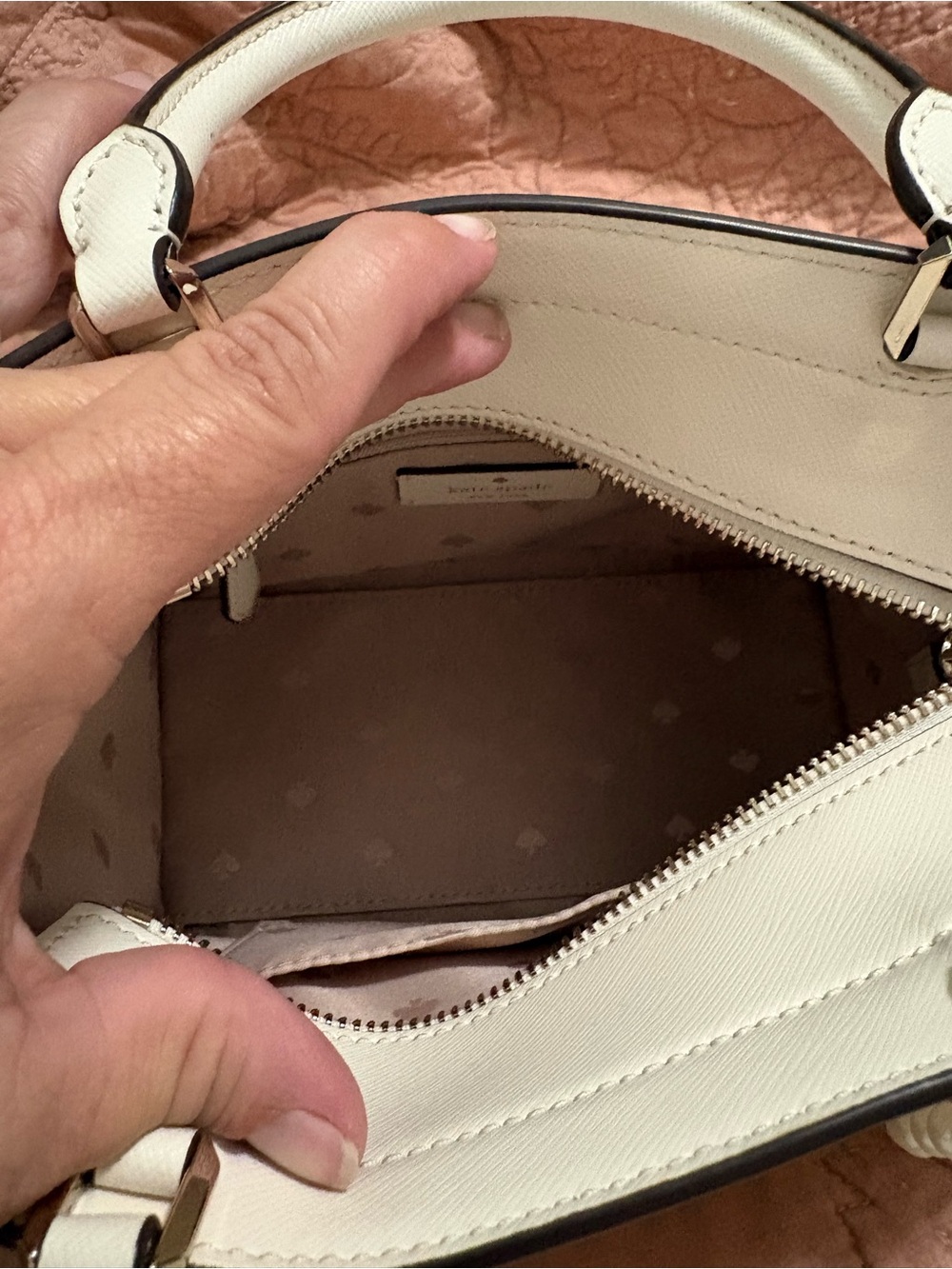kate spade Cream Leather Top-Handle Satchel with Pearl Charm - Picture 9 of 10
